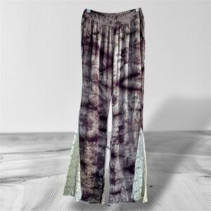 Umgee Women's L Pants Tie Dye Lace Flare Bell Bottom Boho Pockets Spring Fling
